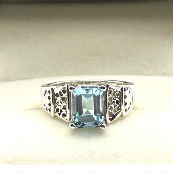 Jewelry - 925 Sterling Silver Blue Topaz Ring Signed JED Size 5.5